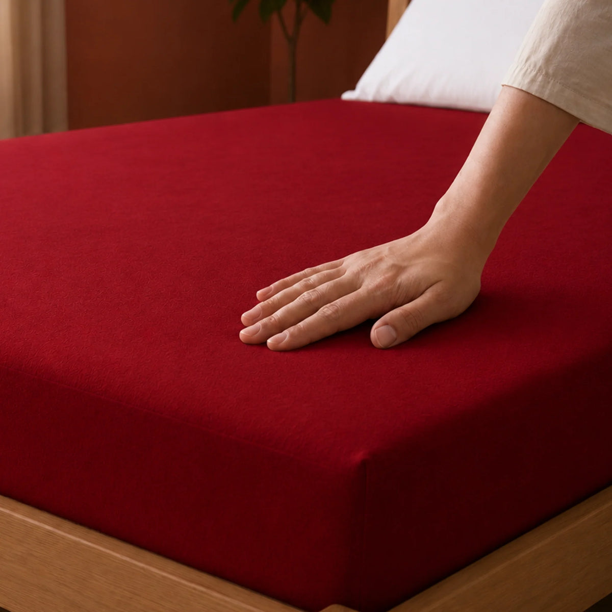 Fort - Terry Solid Mattress Protector (Maroon)-6