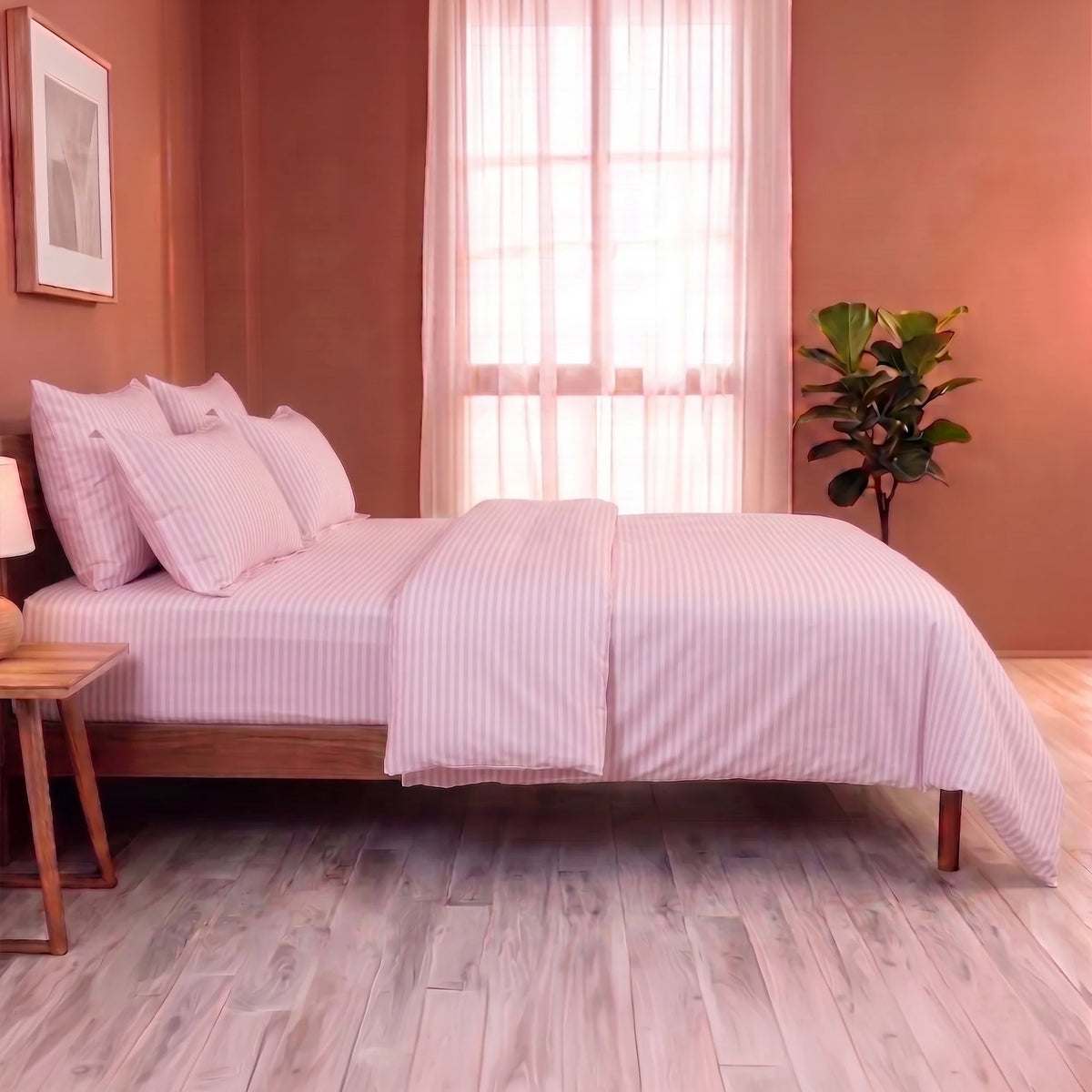 Breton Mellow - Satin Striped Duvet Cover (Pink)-6