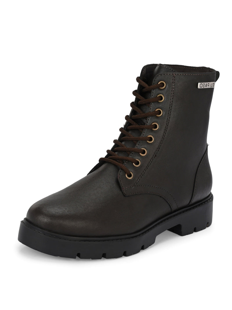 Brown Lace-Up Block Heel Boots