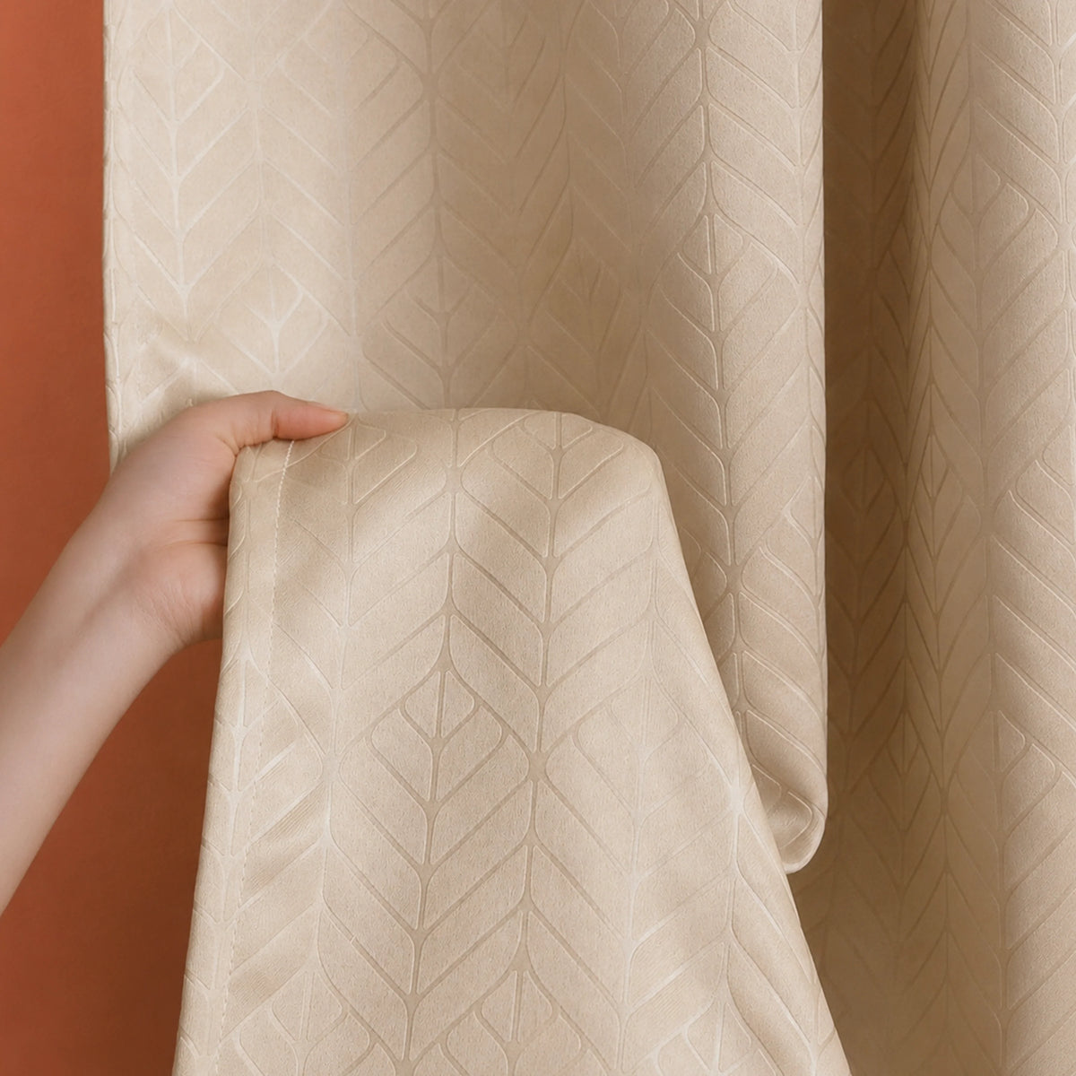 Fort Essential Embossed - Eyelet Black Backing Blackout Curtain (Beige)-6