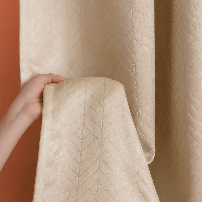 Fort Essential Embossed - Eyelet Black Backing Blackout Curtain (Beige)-6