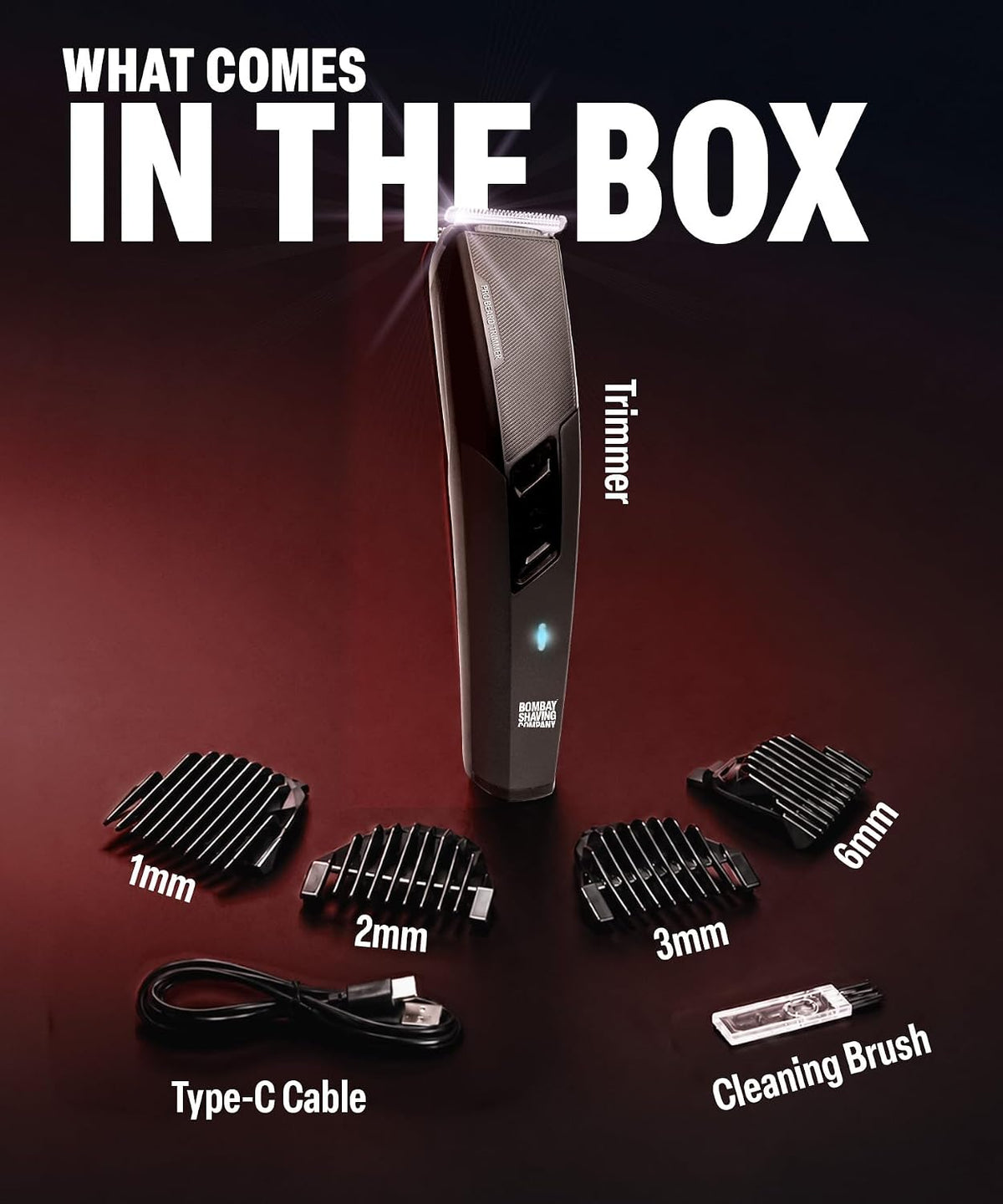 Bombay Shaving Company Pro Beard Trimmer For Men | Beard Trimmer for Man | Hair Trimmer for Man | 4 Combs, Self-Sharpening Blades, Type C | Trimmer Men Beard | Trimmers for Man