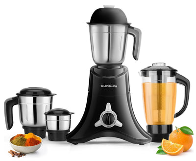 Longway Orion 900 Watt Juicer Mixer Grinder with 4 Jars for Grinding, Mixing, Juicing with Powerful Motor | 2 Years Warranty (Black)