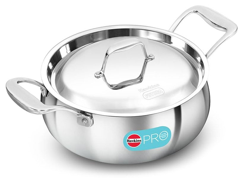 Hawkins Pro Triply Stainless Steel Handi with Steel Handles and Steel Lid, Silver