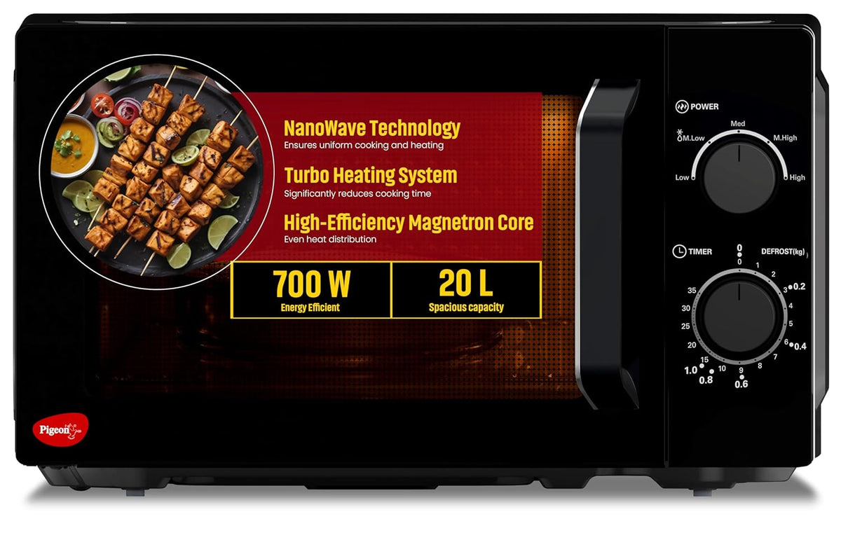 Pigeon 20L Nano Wave Solo Microwave Oven | 5 Power Levels | Black