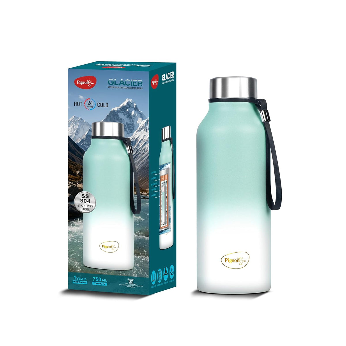 Pigeon Glacier Vacuum Water Bottle | Wide Mouth | Teal Green