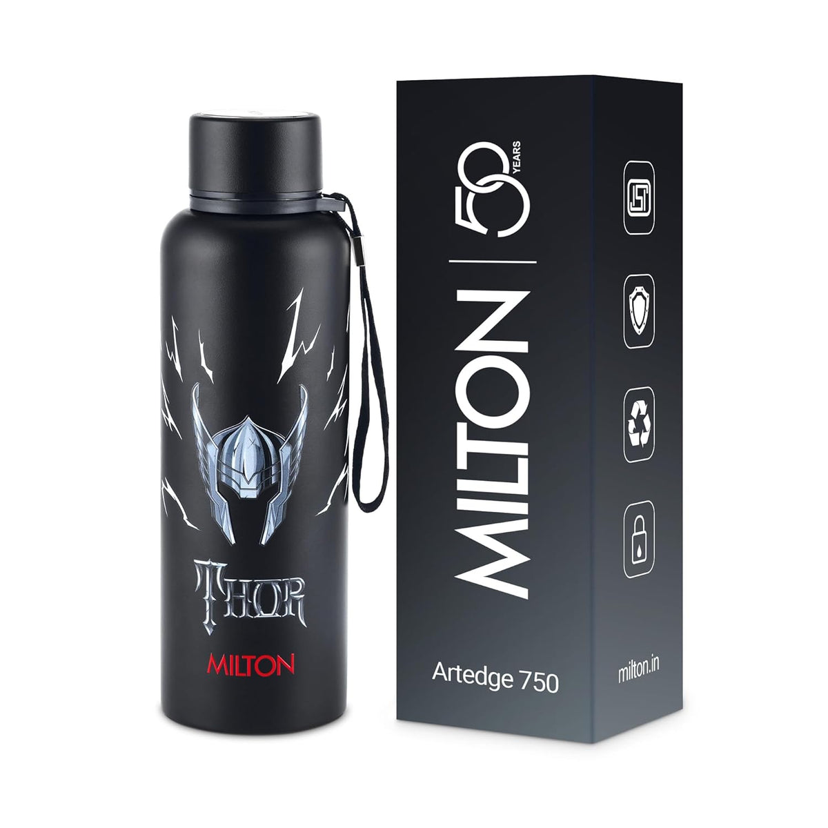 Milton Marvel Artedge Water Bottle | ISI Certified | 750ml | BlackThor