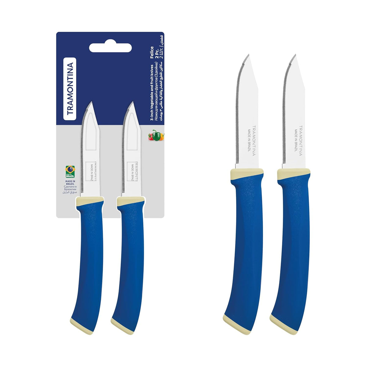 Tramontina Felice 2-Piece Serrated Fruit & Vegetable Knife Set | Stainless Steel Blades | Dishwasher Safe | Kitchen Kniv
