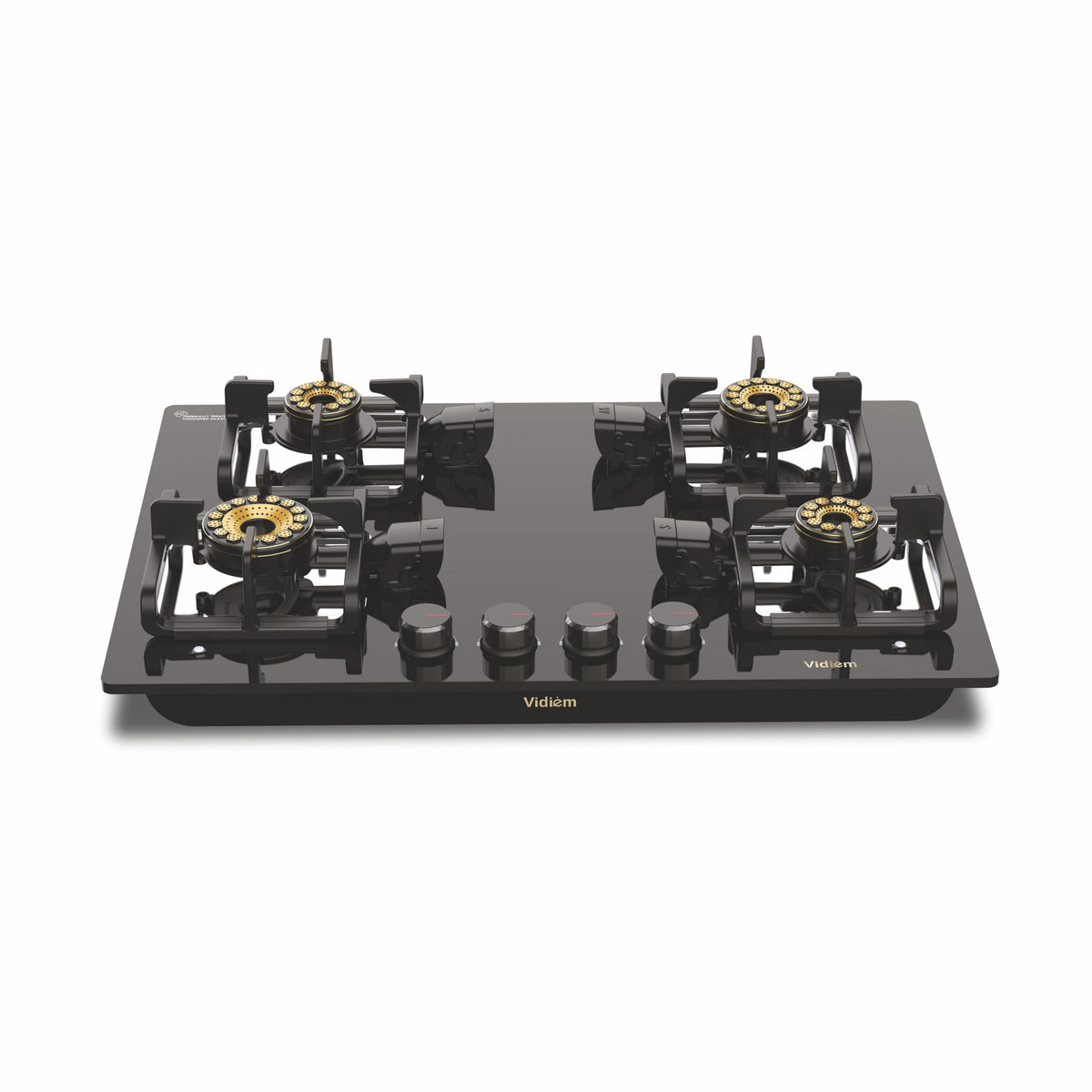 Vidiem Vogue V1 4-Burner Gas Cooktop/Hob | World's First Fully Removable Burner Assembly | 10MM Toughened Glass | Hexa F