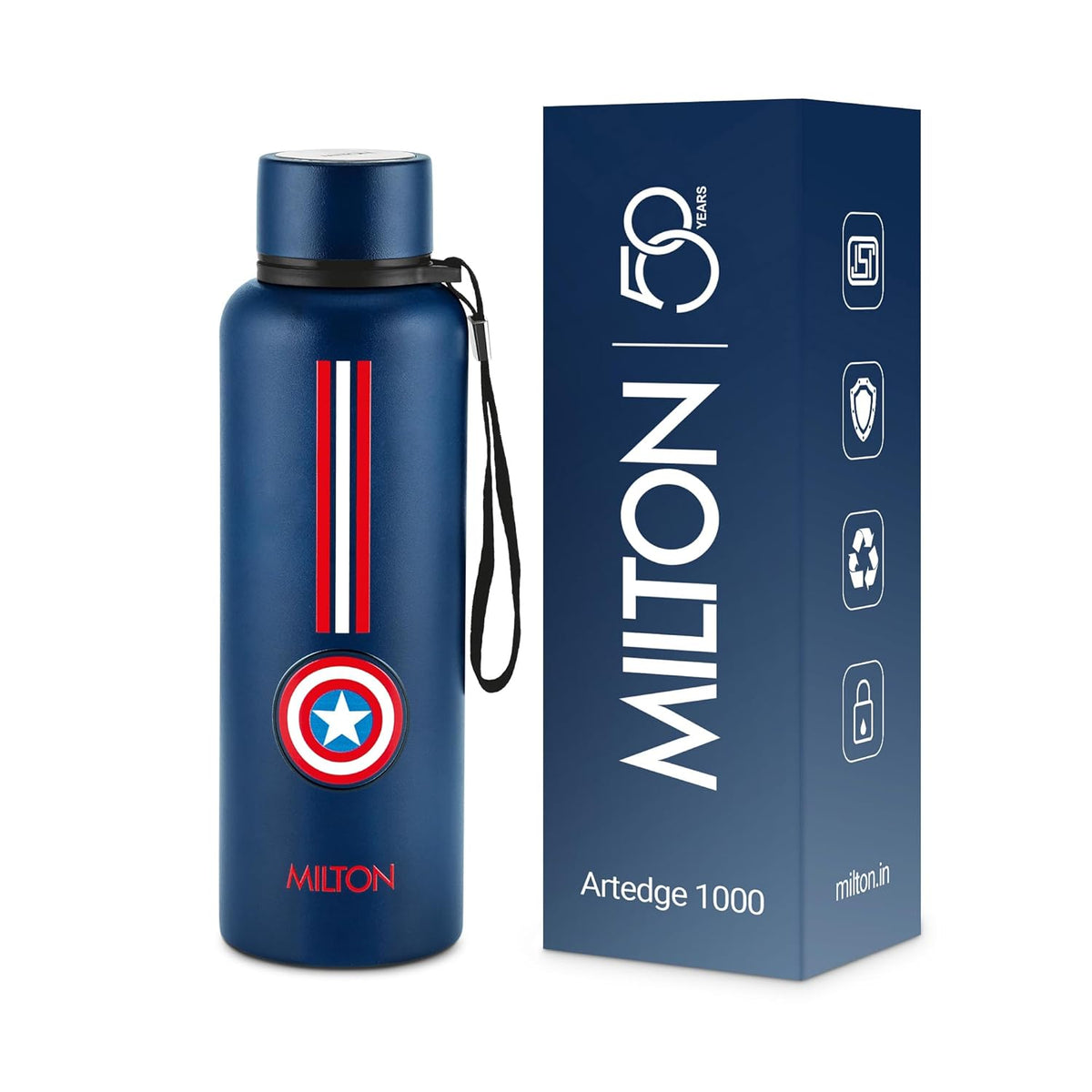 Milton Marvel Artedge Water Bottle | ISI Certified | 1000ml | Leak Proof Lid