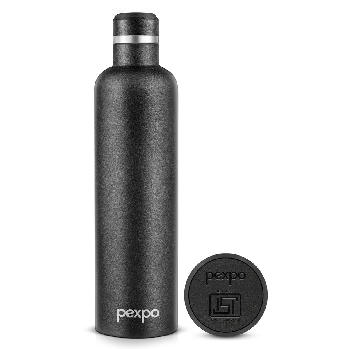Pexpo Stainless Steel Water Bottle | 1 L | Hot and Cold Flask | Black