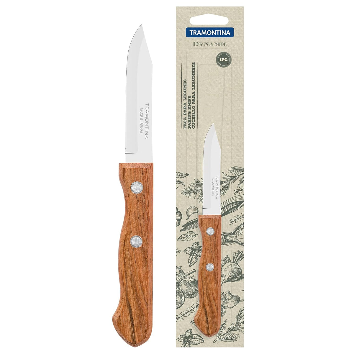 Tramontina Dynamic Fruit & Vegetable Knife | Heat-Treated Stainless Steel Blade | Natural Wood Handle