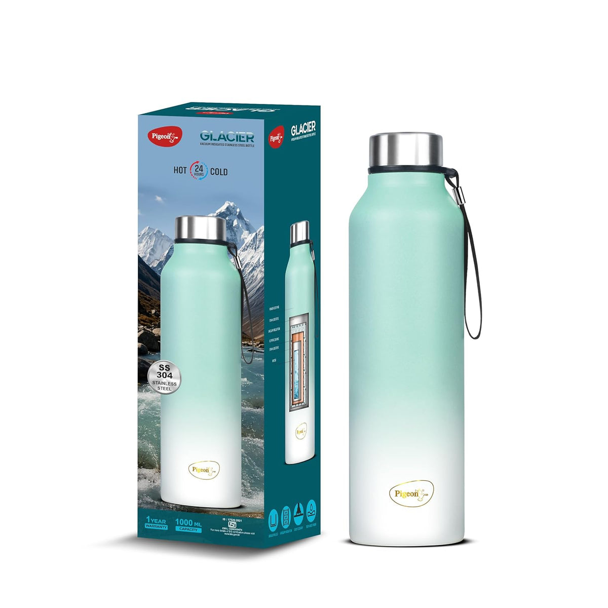Pigeon Glacier Vacuum Water Bottle | Wide Mouth | Teal Green