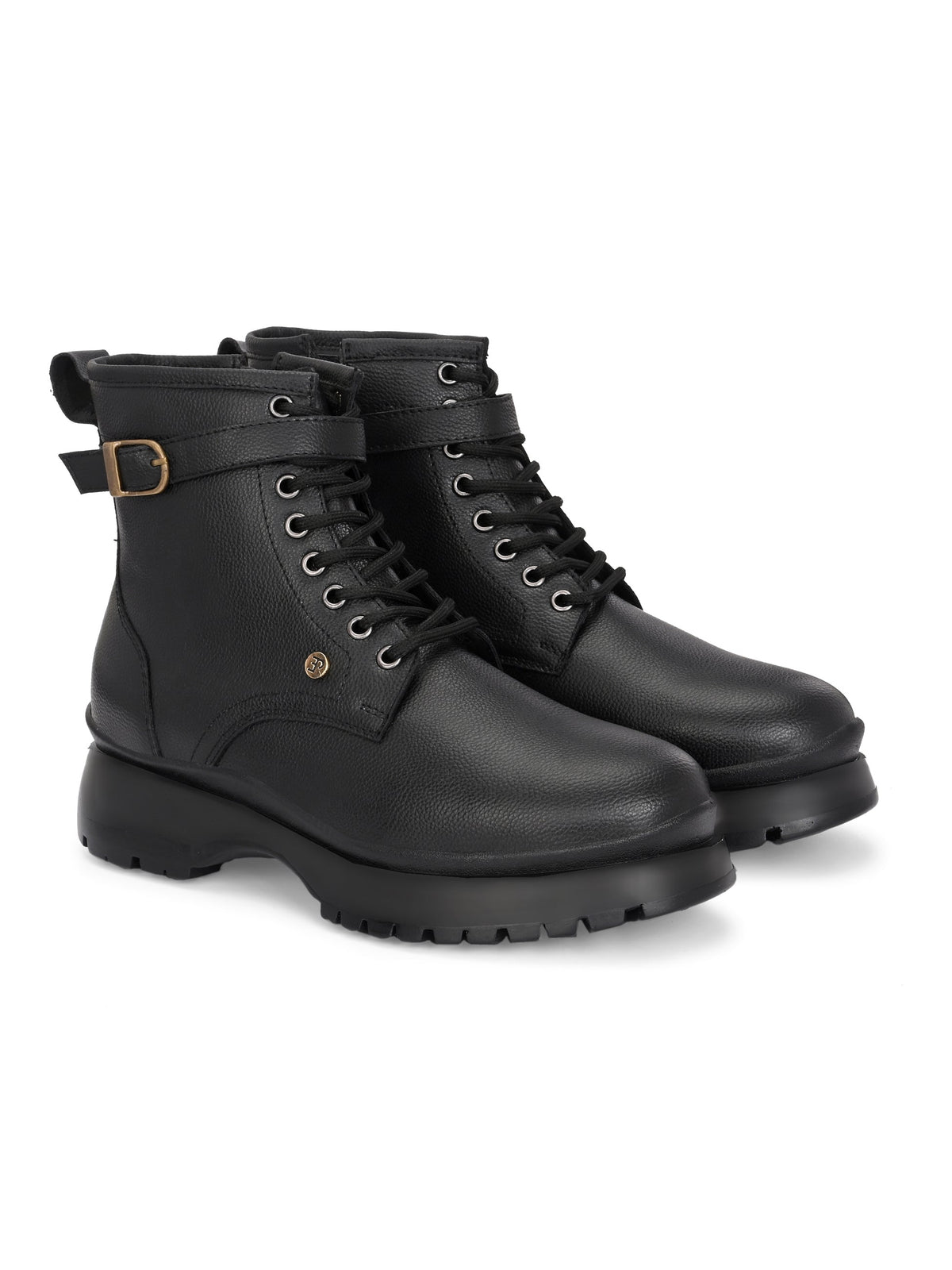 El Paso Women Black Faux Leather Casual Lace Up Boots-4