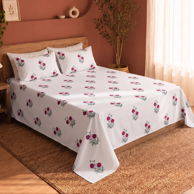Imprimer Vignette - Floral Printed Bedsheet (Red)-7