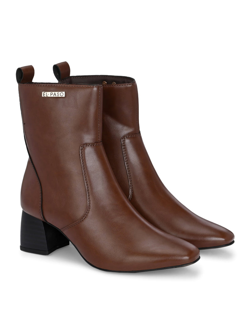 Stylish Women Pointed-Toe Ankle-Length Boots with a sturdy block heel and branded El Paso logo