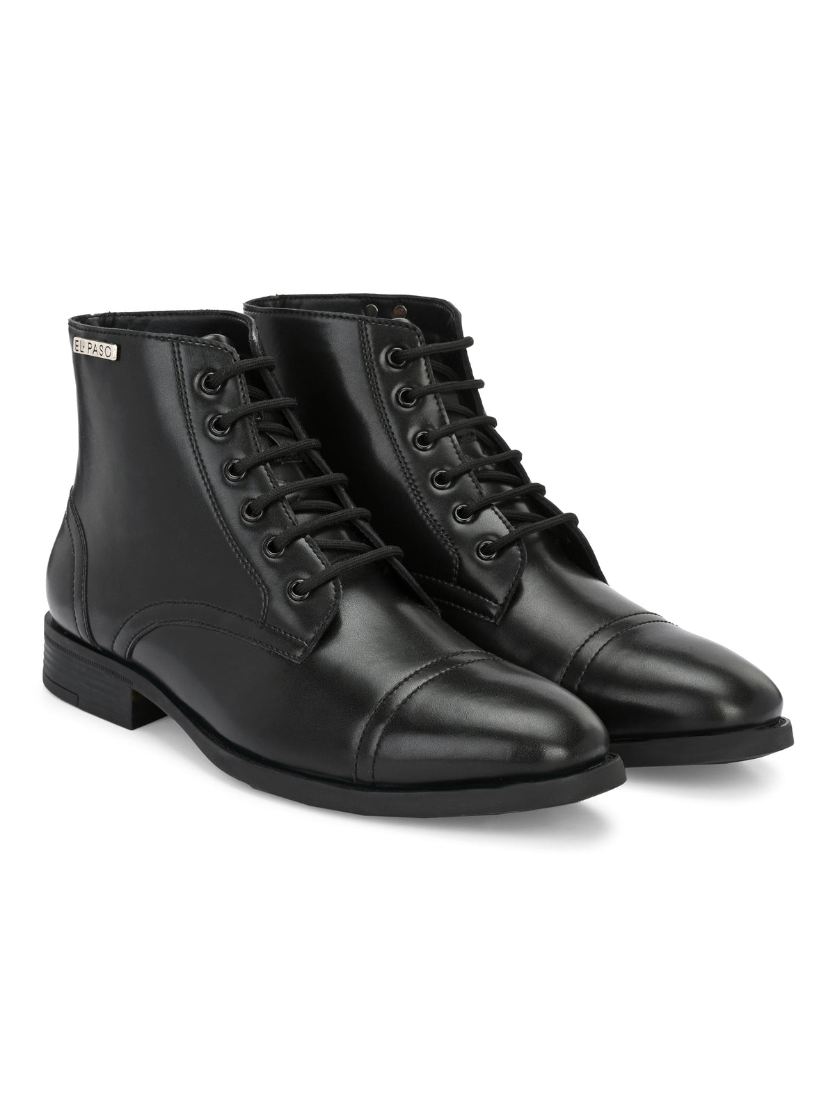 Black Lace-Up Block Heel Boots