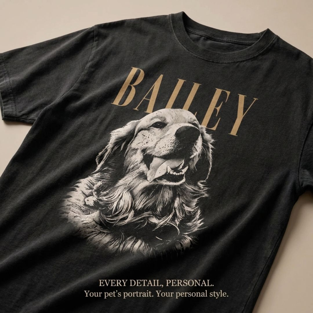 Personalized Pet Portrait Vintage T-Shirt – Custom Photo & Name-7