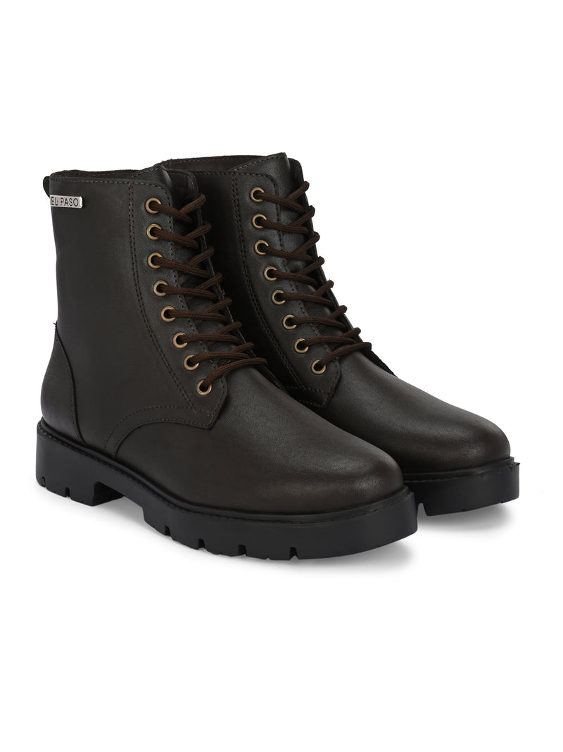 Brown Lace-Up Block Heel Boots