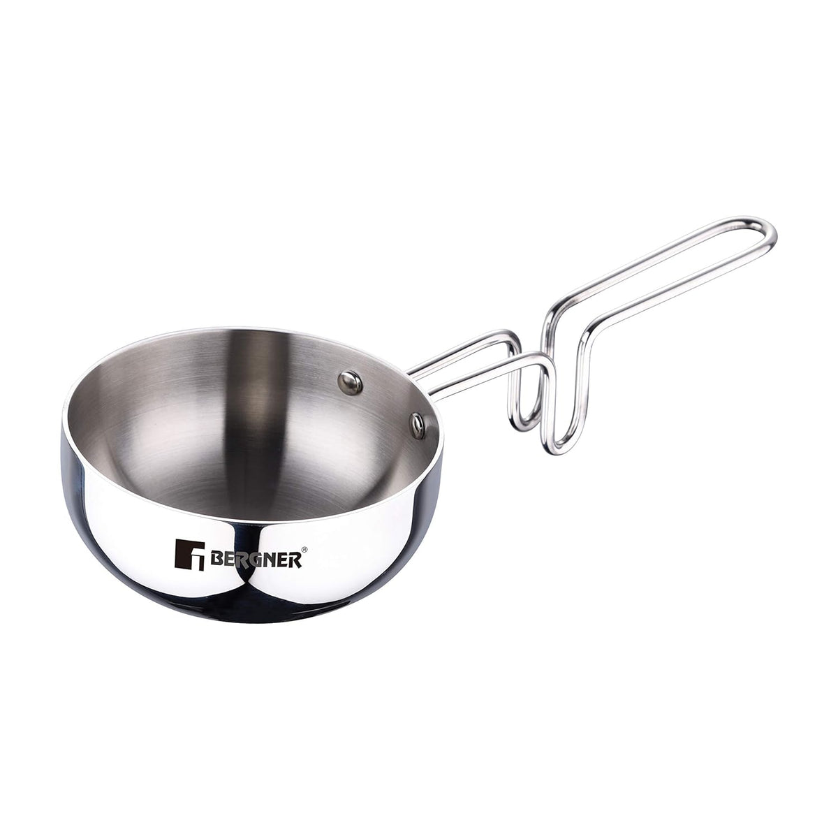 Bergner Argent Triply Stainless Steel Tadka Pan with Stay Cool Long Handle for Spice Seasoning, Frying, Heating, and Roa