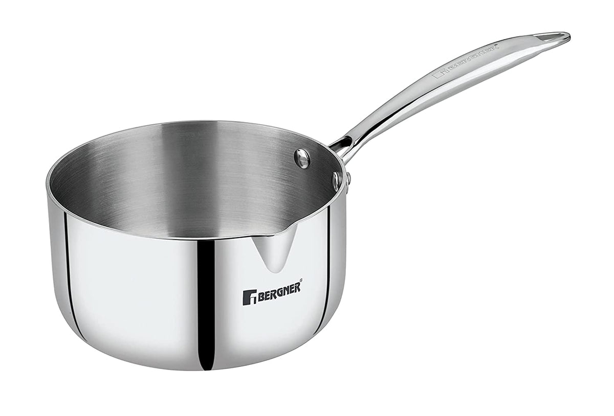 Bergner Argent Triply Stainless Steel Saucepan/Milkpan, Induction Base, Silver,Polished Metal