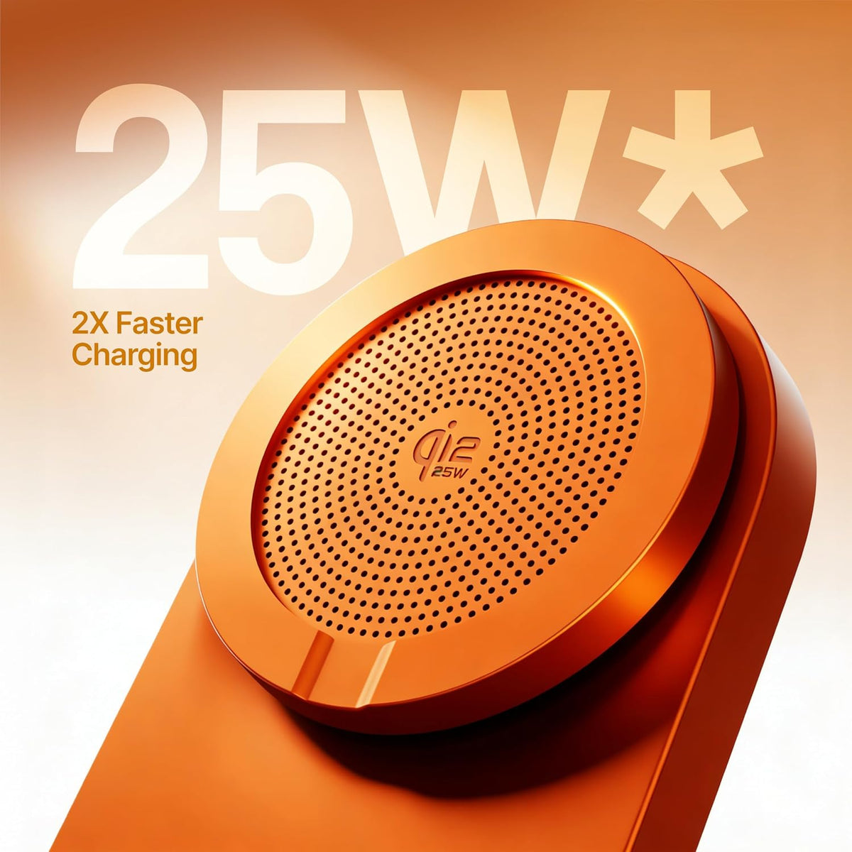 Ambrane 25W Qi2.2 Magsafe Wireless Charger with Stand & Heat Control Mechanism, Perfect for Table, Fast Charge 40% in Just 30 Mins Wirelessly for iPhone 12-17 All Models (AerosynQ 4, Orange)