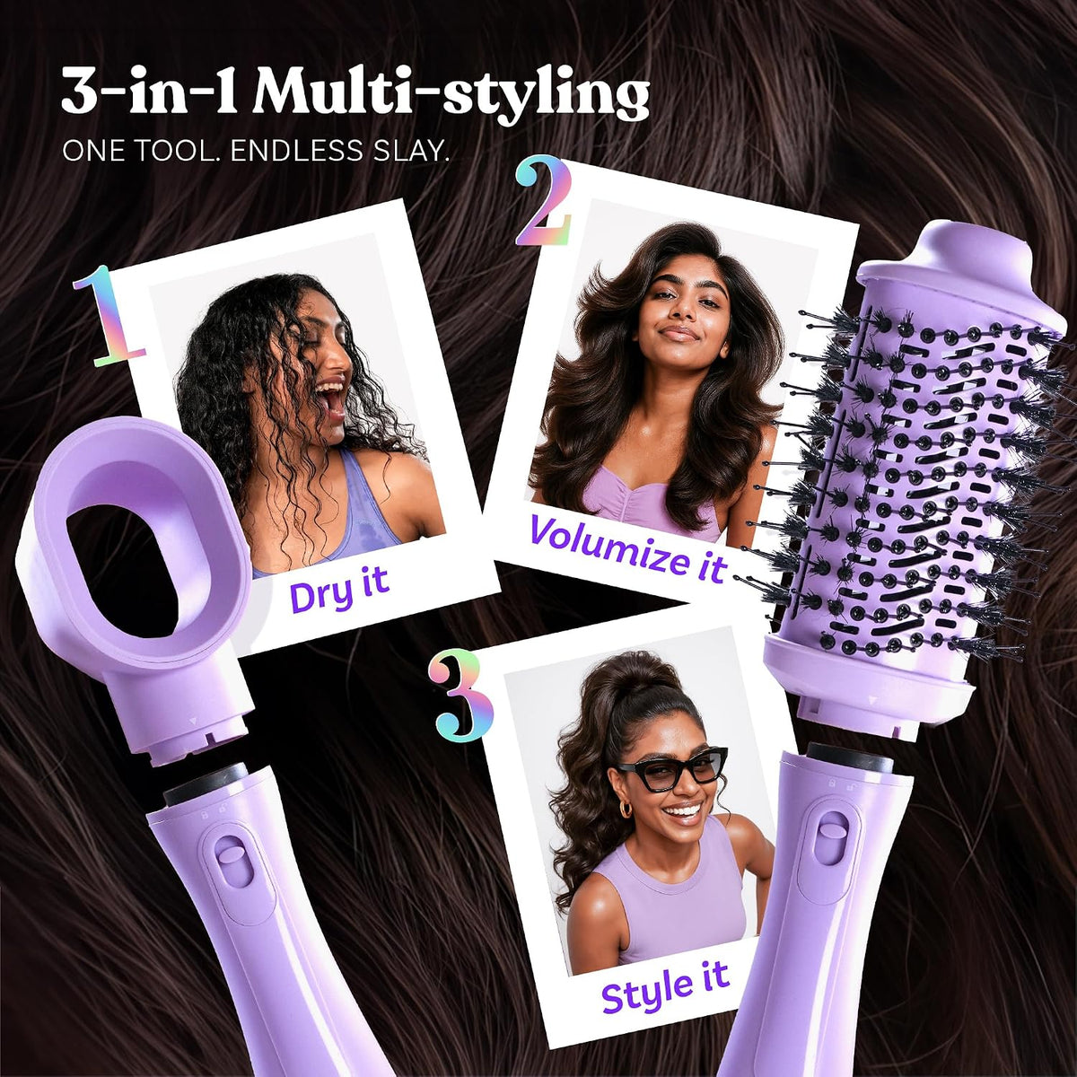Bombae Hairess Ionic 3-In-1 Hot Air Brush Dryer, Curl, Volumizer & Straightener|Hair Dryer For Woman|Blow Dryer For Women|Hot Hair Brush|Hair Blow Dry Brush|Hair Styling Tools|1200W Power, Ceramic-Coated, 360° Airflow For Frizz-Free Styling