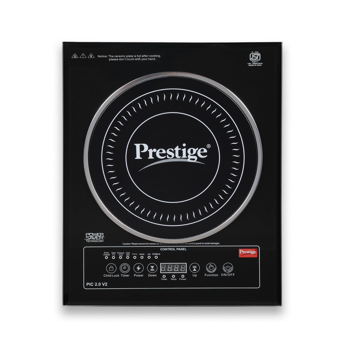 Prestige PIC 2.0 V2 2000-Watt Induction Cooktop with Touch Panel |Radiant|Black