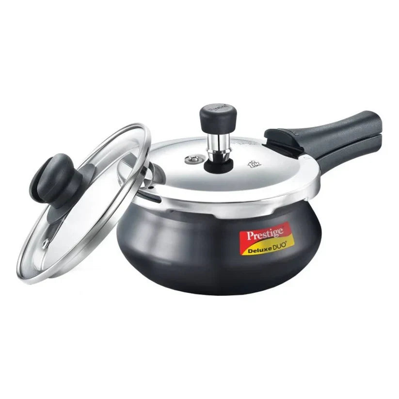 Prestige Duo + Hard Anodised Pressure Cooker | 3 Litre | 1 Stainless Steel Lid + Glass Lid