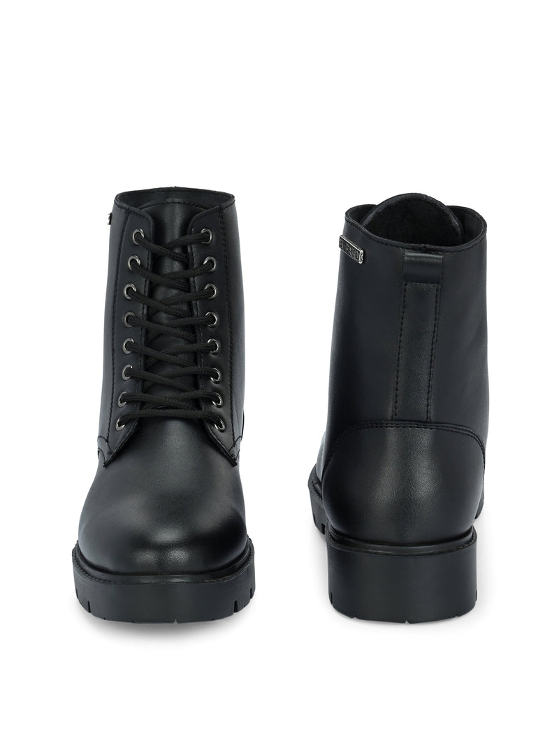 Brown Lace-Up Block Heel Boots