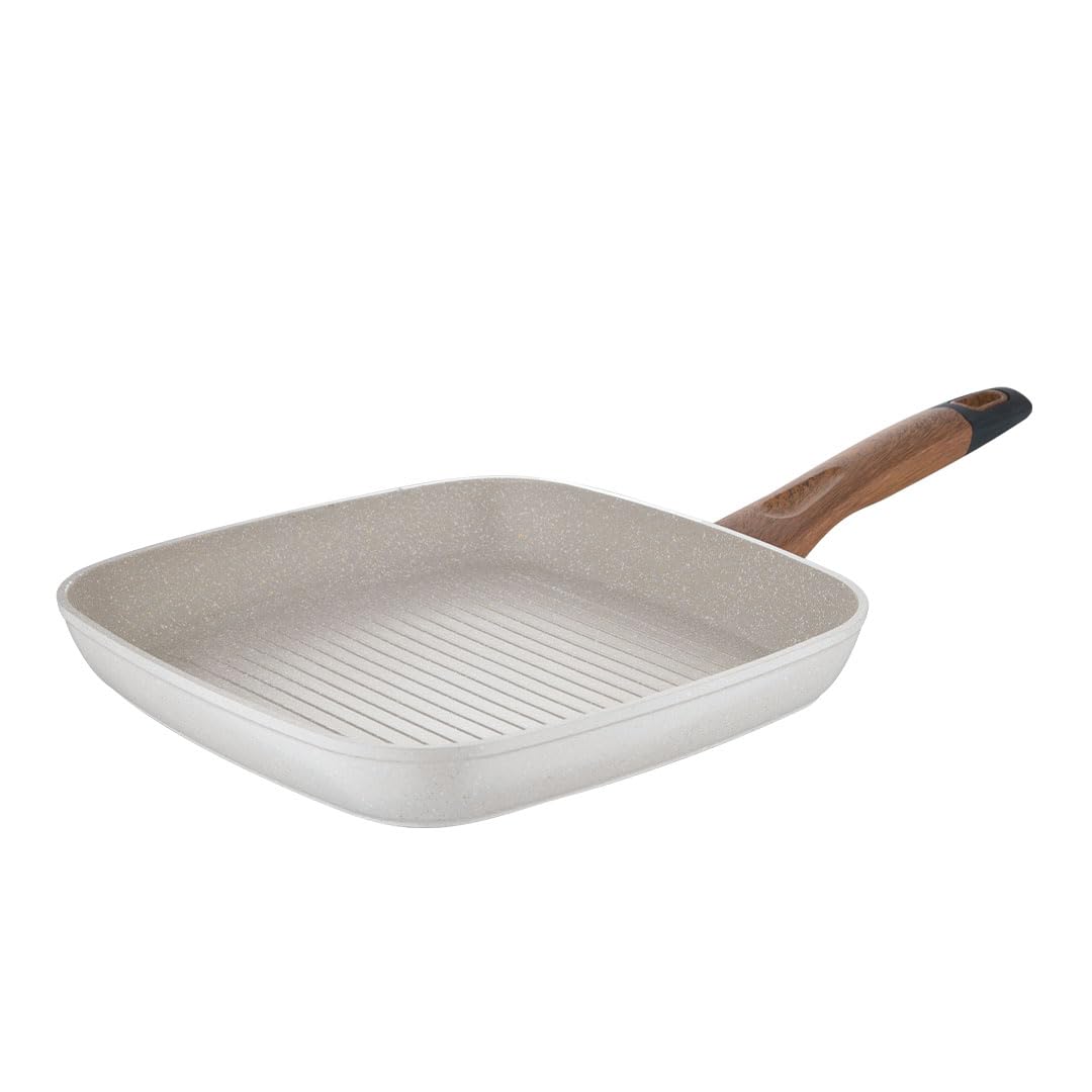 Bergner Naturally Forged NonStick 28 cm Grill Pan, Free Woven Trivet, For Low Oil Tikkas/Kebabs/Sandwiches/Stovetop Babe