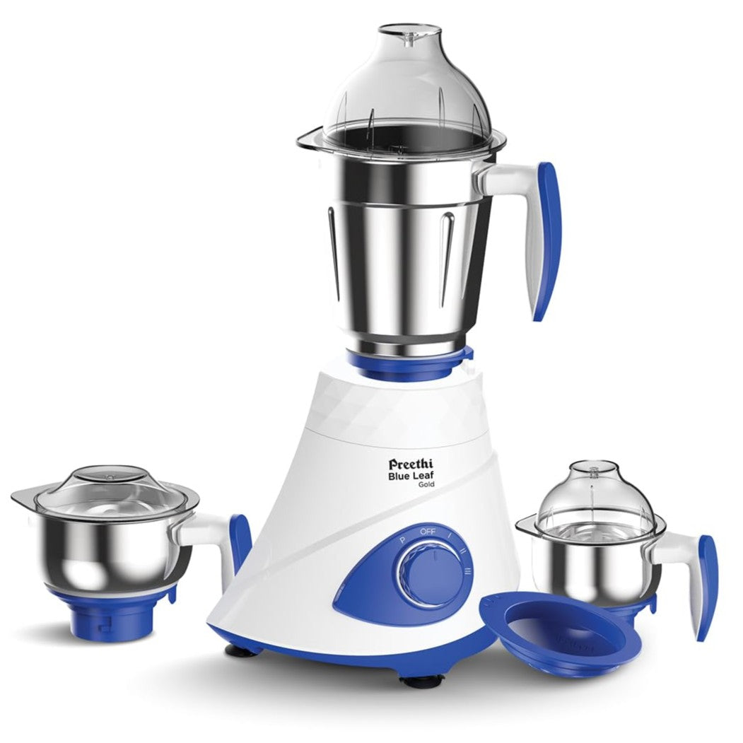 Preethi Blue Leaf Gold 5.0 Mixer grinder | 15 Years of Trust, Now with upgraded design | 750 watt, 3 jars, 4 capacities 