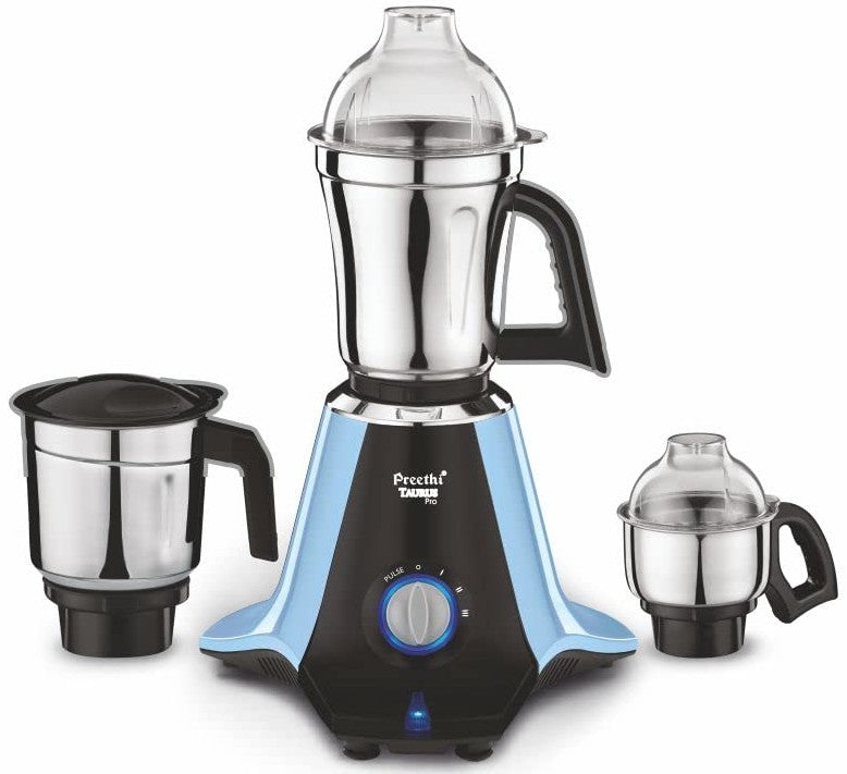 Preethi Taurus Pro Mixer Grinder for Kitchen, 3 Jars 1000 Watt Mixie, Dry and Wet Grinder Jar, 2 Year Warranty, Blue-Bla