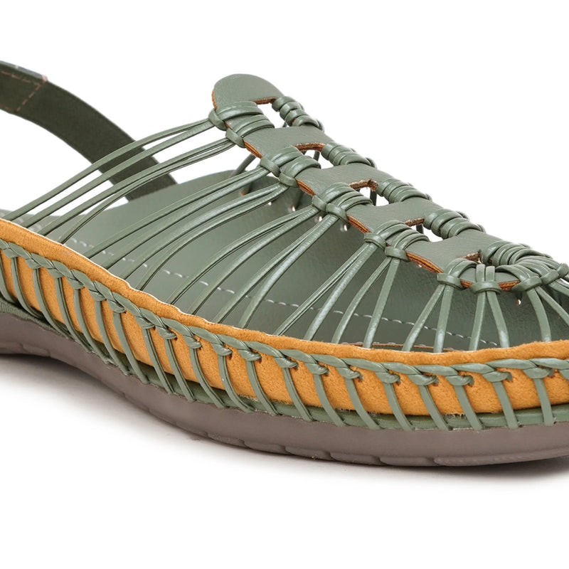 Buy Green Handcrafted flat clogs sandal for women online at www.stelway.in