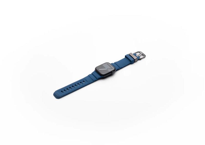apple Smartwatch with a blue band on a white background