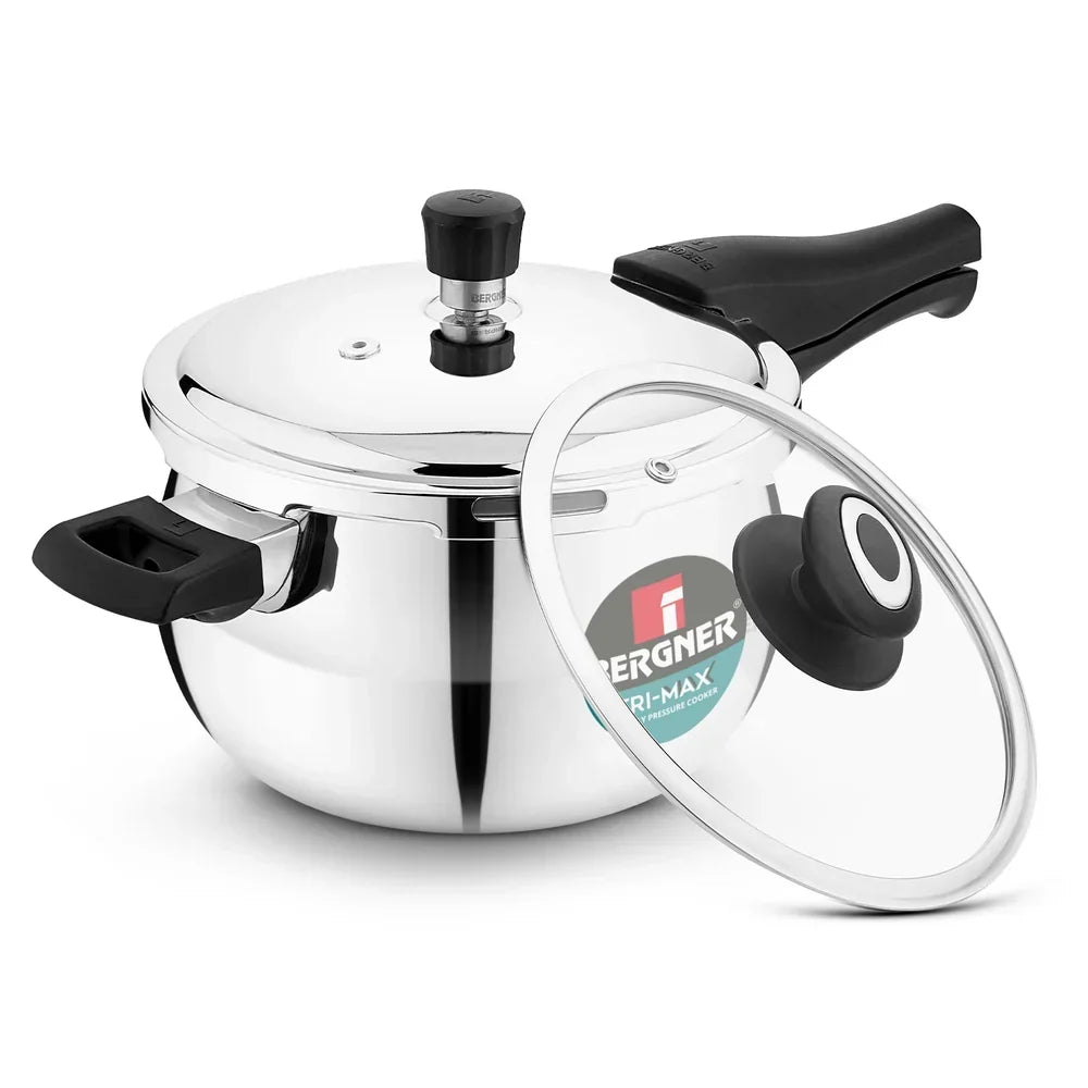 Bergner Argent Paarth Tri-Ply Steel Pressure Cooker with Glass Lid