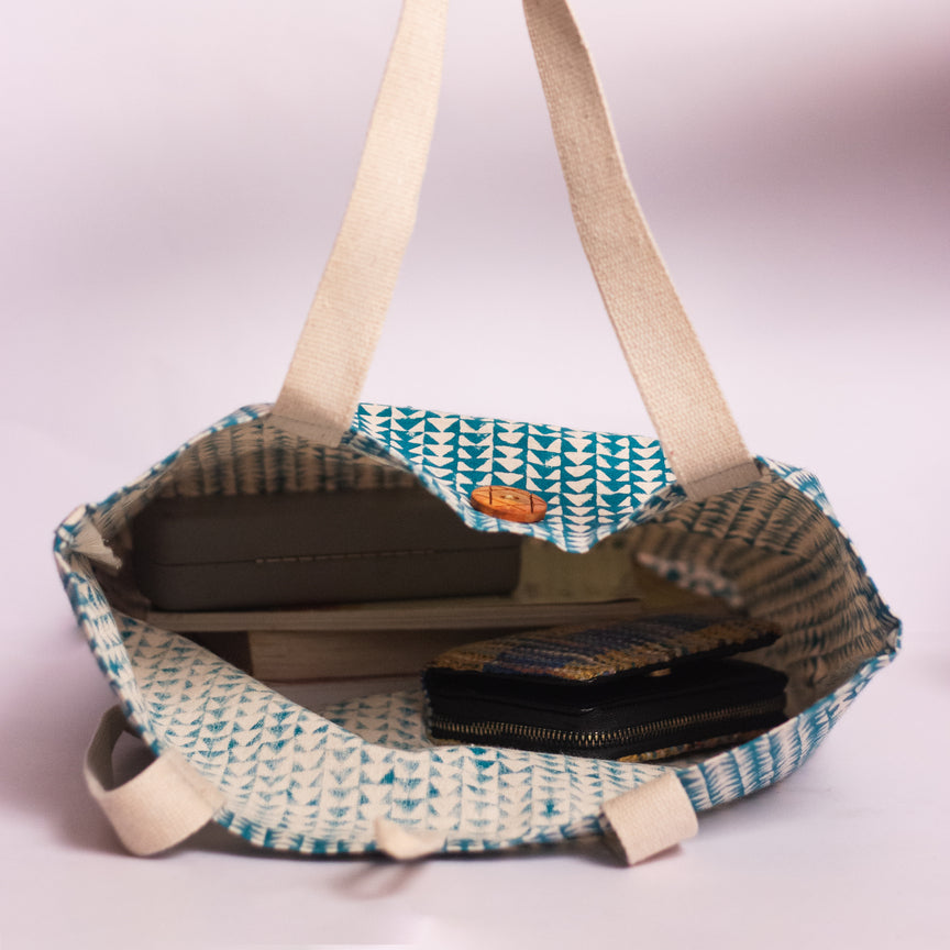Cotton Shopping Tote Bag · Mughal Trellis Red and Green-3