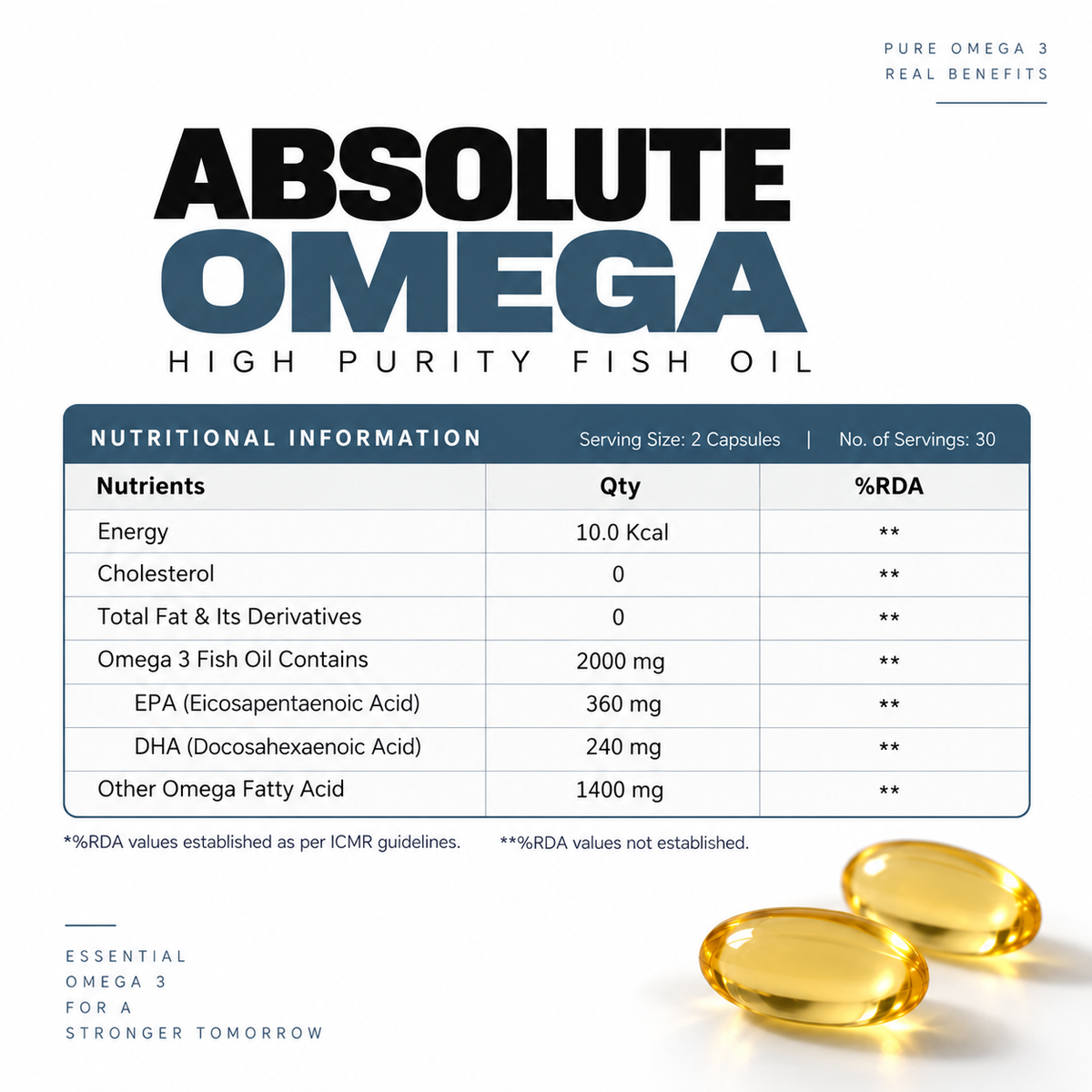A.L. Nutrition Absolute Omega – 1000mg Fish Oil (EPA+DHA) | 60 Softgels-5