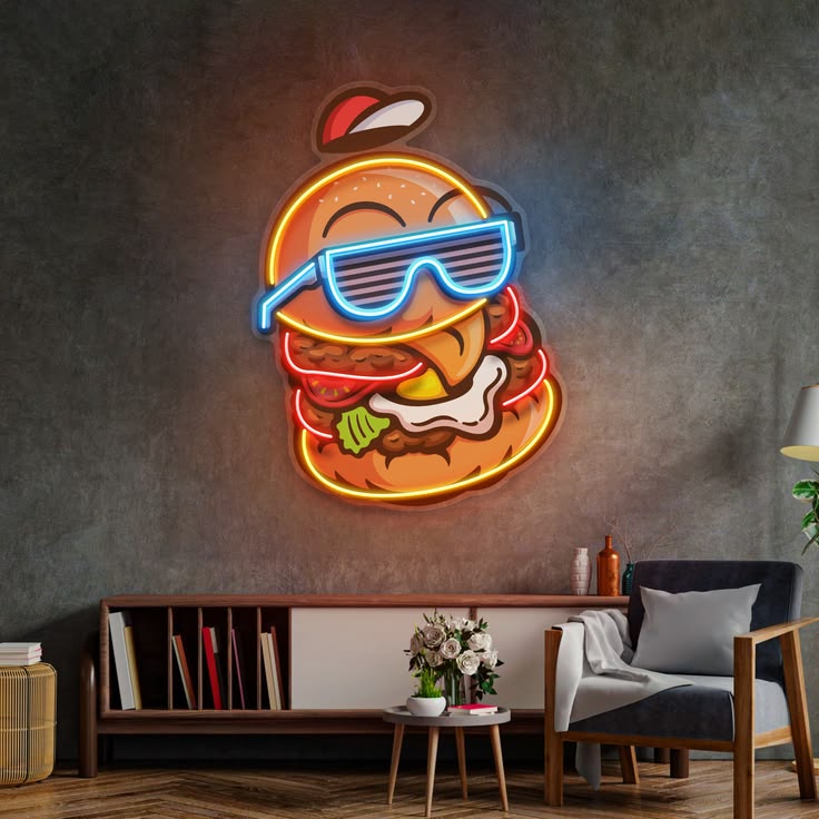 Cool Burger Neon Sign – Pop Art LED Hamburger Wall Light for Restaurant & Café-1