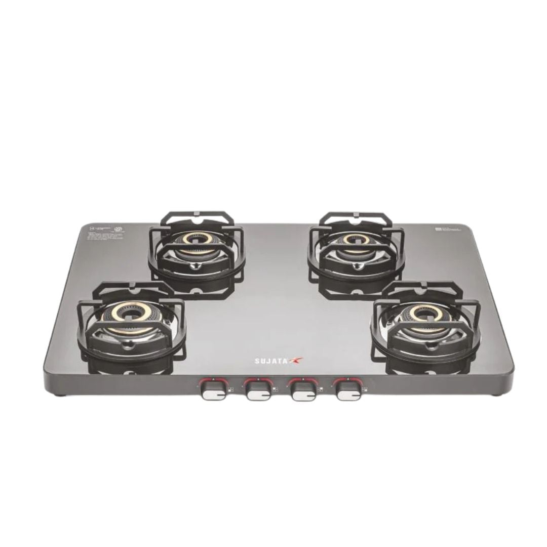 Sujata Premium Stellar Gas Stove | Heavy Duty Brass Burners & Strong Pan Support | Long Lasting Performance