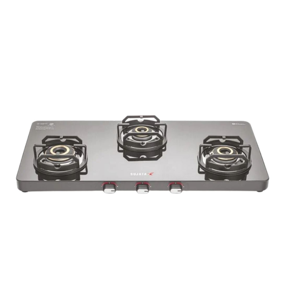 Sujata Premium Stellar Gas Stove | Heavy Duty Brass Burners & Strong Pan Support | Long Lasting Performance