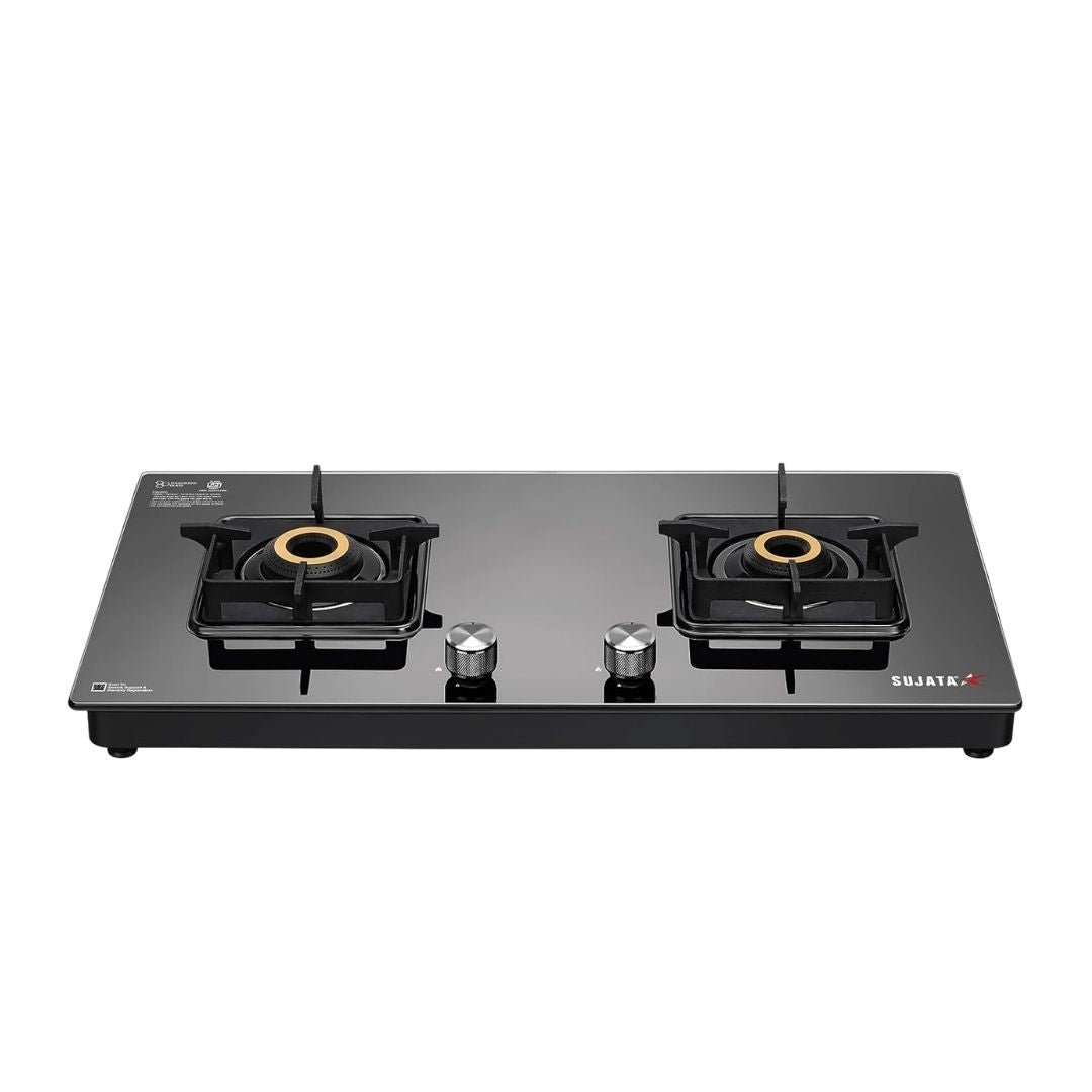 Sujata Premium Gas Stove | Glass Top | 9 Years Warranty | Jumbo Brass Burners | ISI Certified