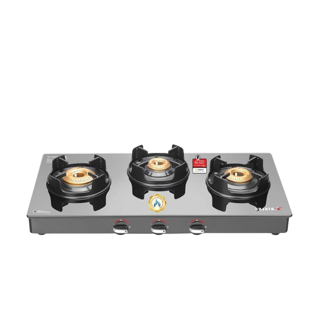 Sujata Deluxe Auto Ignition Gas Stove | 9 Year Warranty | SABAF | ISI Certified | LPG & PNG Compatible | Brass Burner