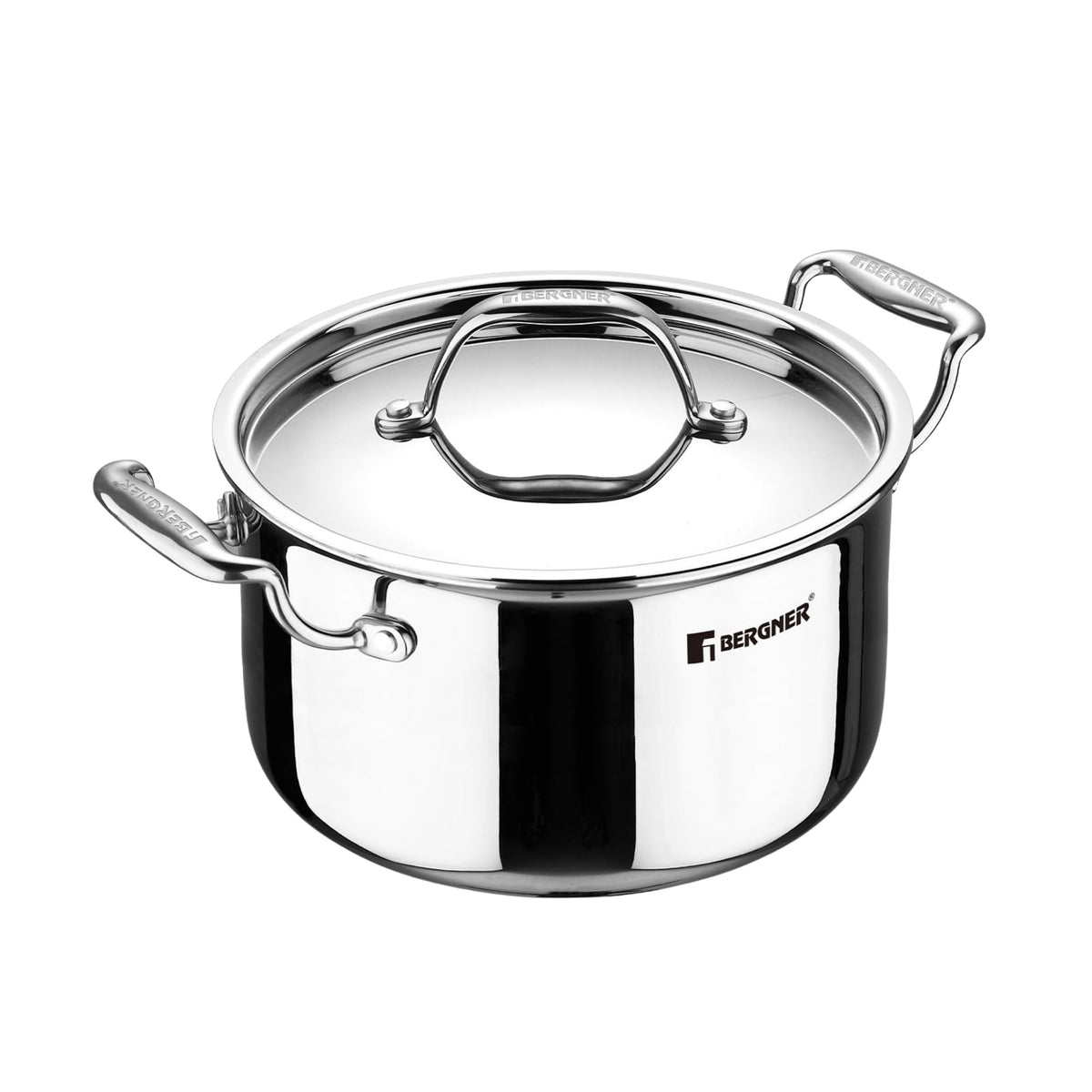 Bergner Argent Triply Stainless Steel Casserole with Lid | Food Safe Durable | Stay Cool Handle