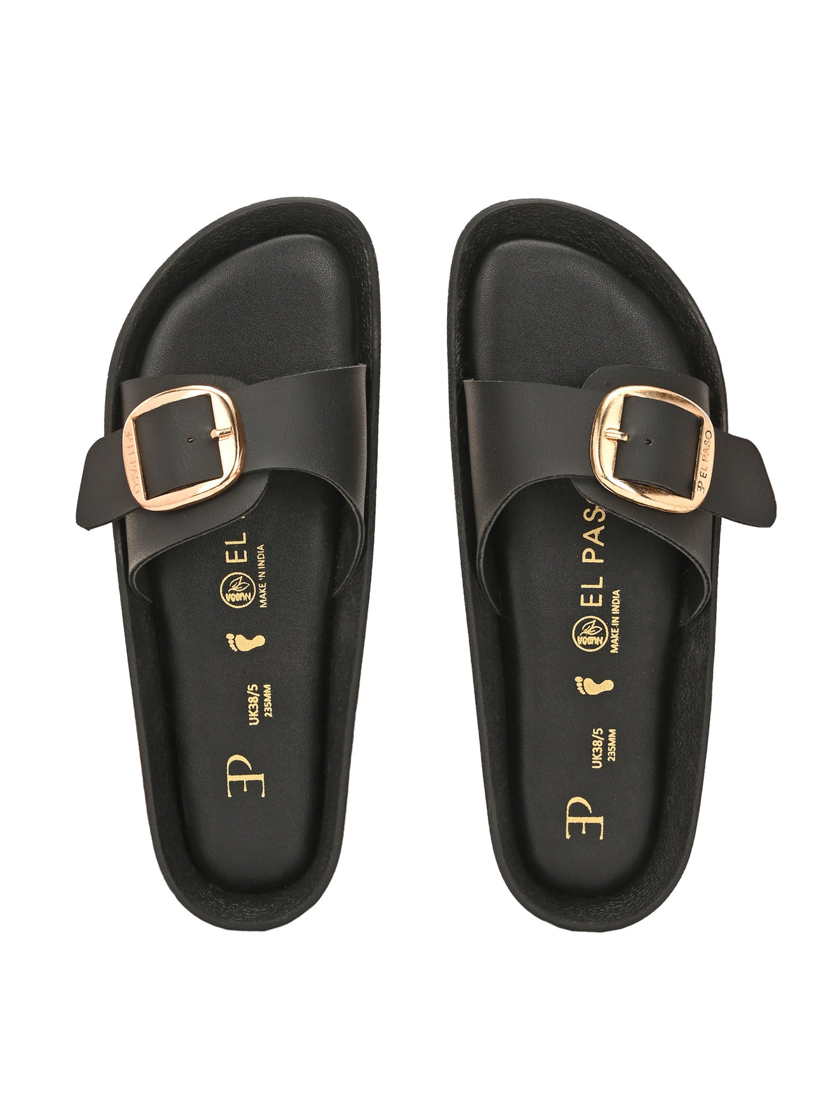 El Paso Women Faux Leather Buckles Open Toe Flats-7