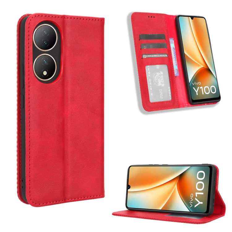 Magnetic Buckle Retro Texture Leather Phone Case, For vivo Y100 5G, For vivo Y33T / Y33s / Y21 / Y21s, For vivo Y33T 2023 V2317A-7