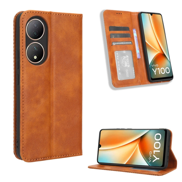 Magnetic Buckle Retro Texture Leather Phone Case, For vivo Y100 5G, For vivo Y33T / Y33s / Y21 / Y21s, For vivo Y33T 2023 V2317A-9