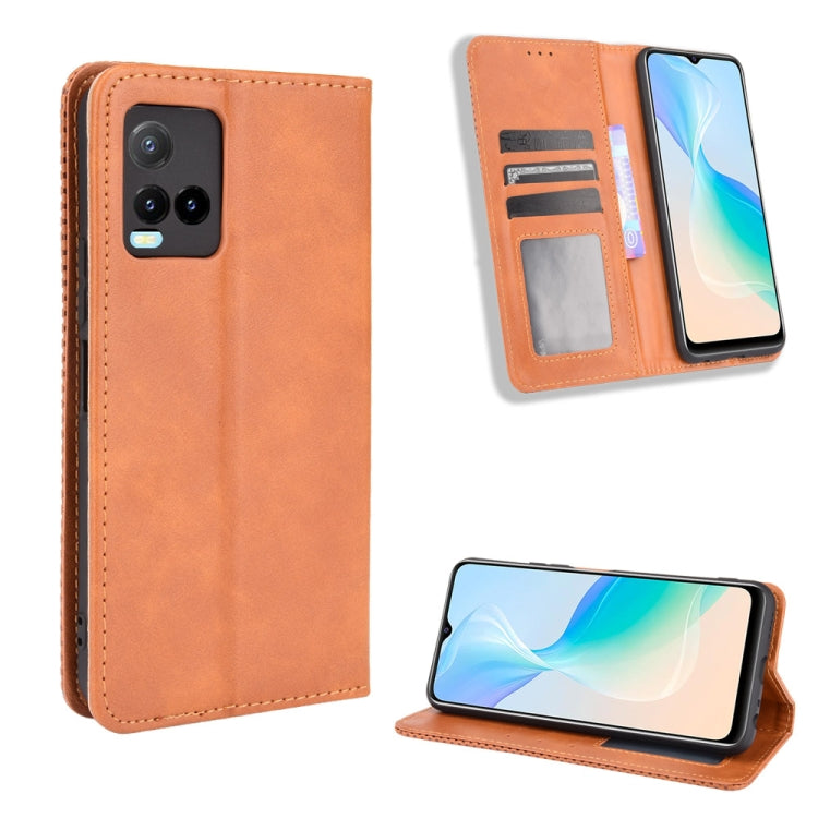 Magnetic Buckle Retro Texture Leather Phone Case, For vivo Y100 5G, For vivo Y33T / Y33s / Y21 / Y21s, For vivo Y33T 2023 V2317A-13