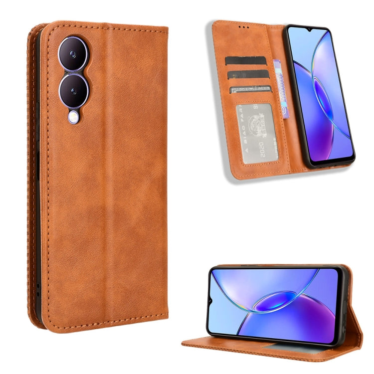 Magnetic Buckle Retro Texture Leather Phone Case, For vivo Y100 5G, For vivo Y33T / Y33s / Y21 / Y21s, For vivo Y33T 2023 V2317A-17