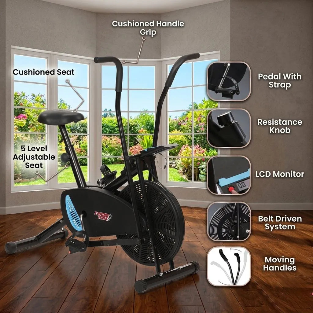 Exercise Cycle with Twister and Backrest Support Air bike for Home Gym - Max User Weight 110KG - Easy Installation - JSB HF175BT-5